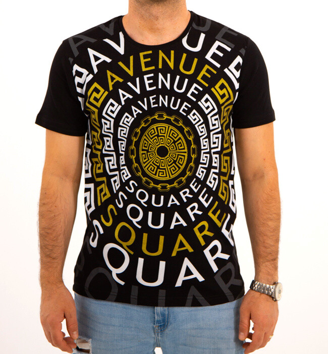 Avenue Square Shirt Tee Designer Round Neck Short Sleeve Gold White Black Hip Hop