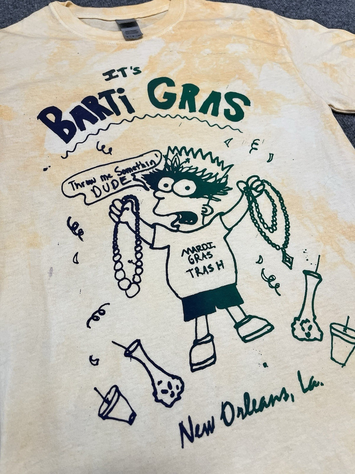 Bart Simpson Barti Gras T-Shirt Small Hand Dyed Screen Printed NOLA Artist Mardi gallery