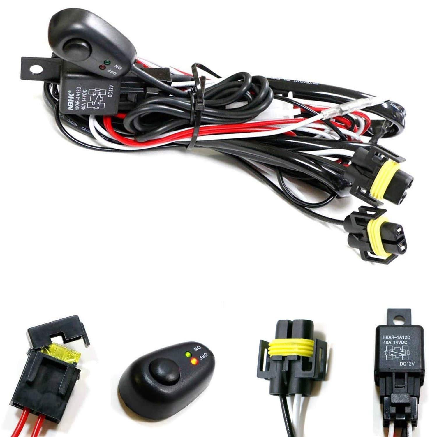 H11 H8 LED Relay Harness Wiring Kit with Switch Kit Fog Light Conversion