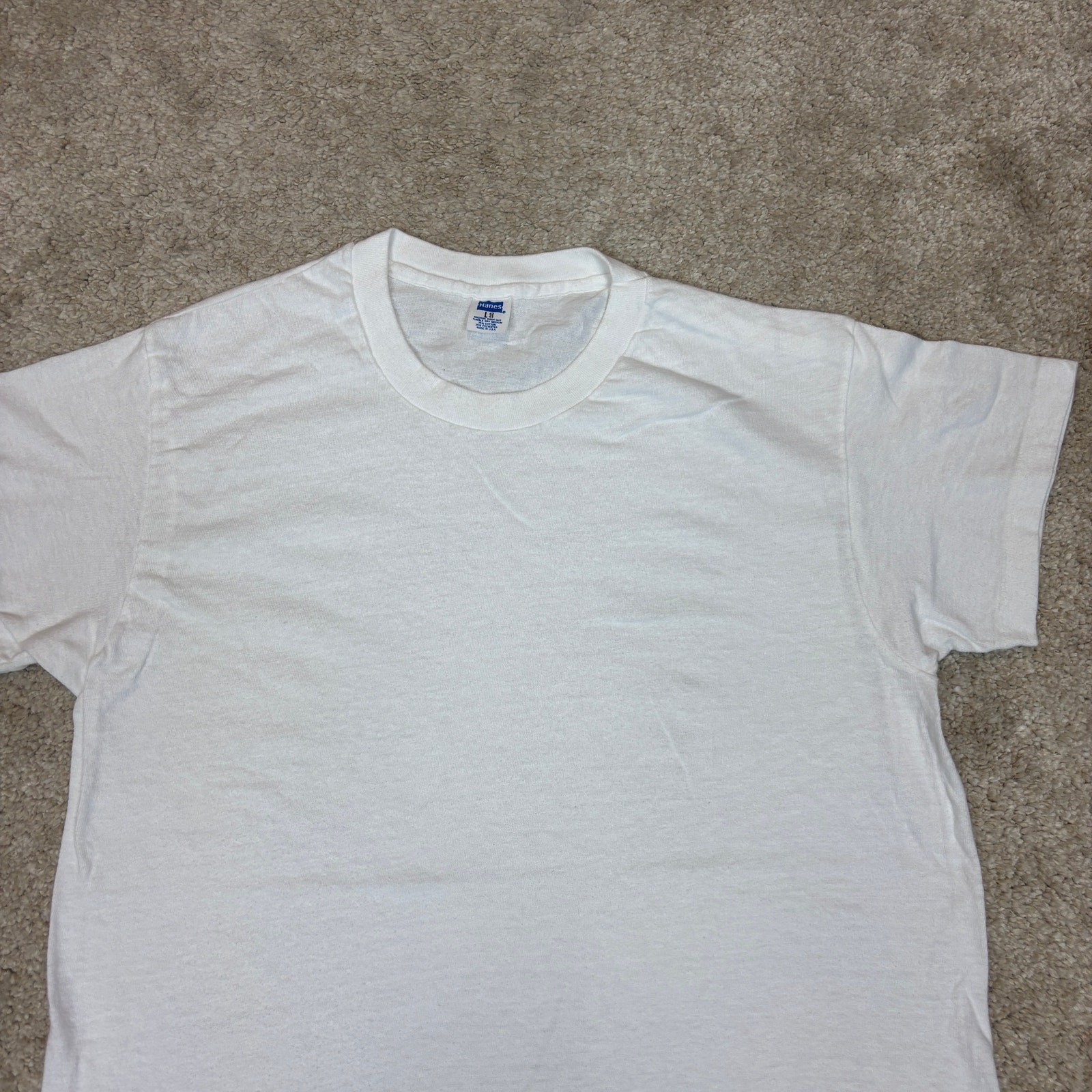 Vintage 70s Hanes Blank Poly Cotton Single Stitch T Shirt Men's Large gallery