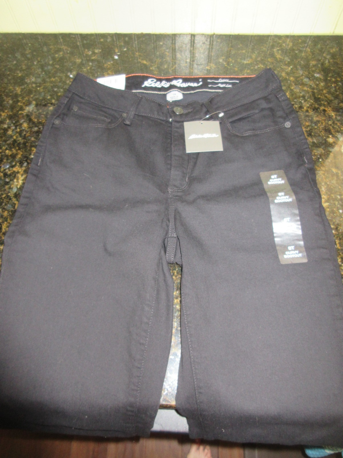 Eddie Bauer Solid Black Curvy Boot Cut Pant Womens Size T8 Tall NEW w/Tags