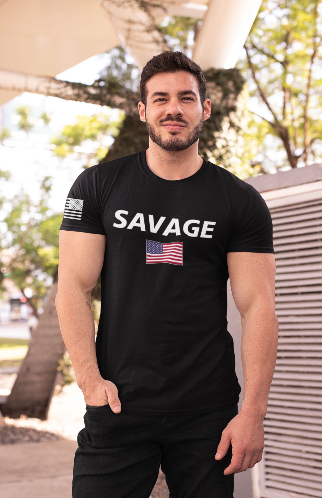 Savage American Flag T-Shirt – Black Patriotic USA Tee Military Veteran Pride gallery