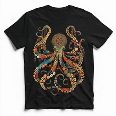 Ornatedala Octopus Intricate Pattern Vintage T-Shirt Boho Sea Creature Tee