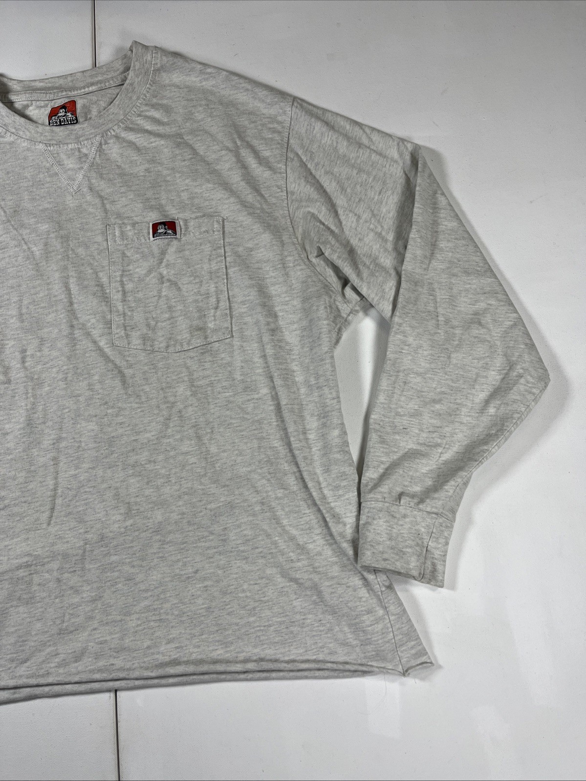 BEN DAVIS Long Sleeve Heavy Duty Pocket T-Shirt Gray White Men’s Size L gallery