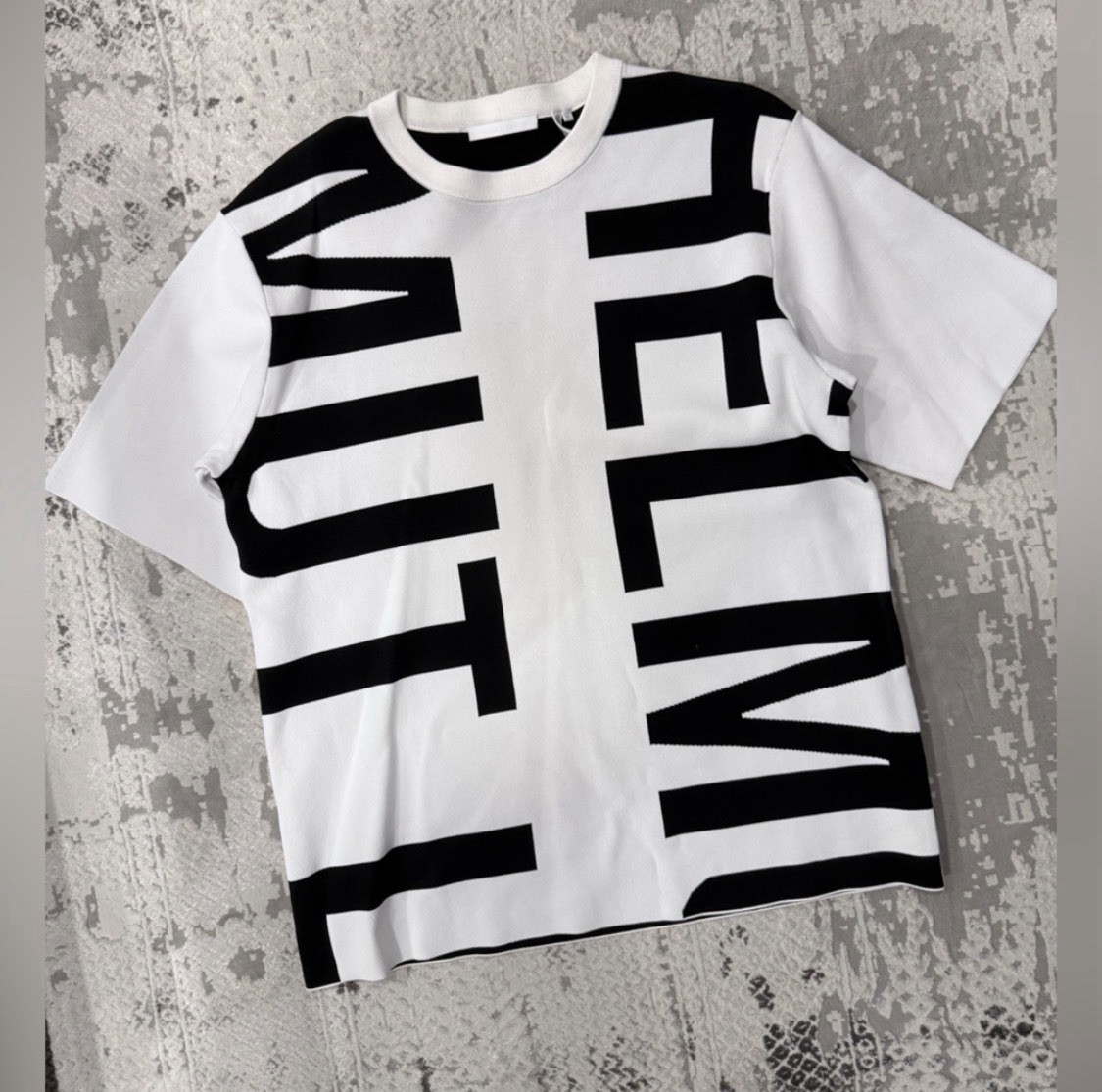 Helmut Lang White and Black Short Sleeve Logo Tee