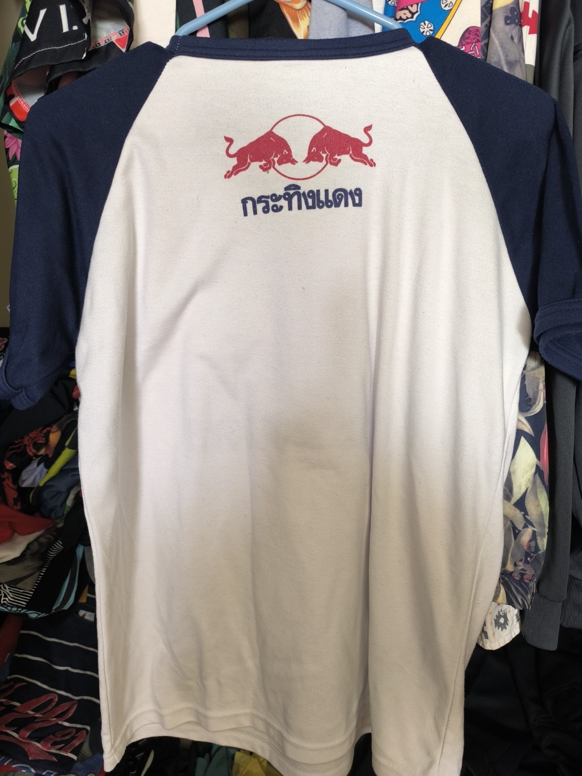 Vintage 90s red bull thailand double sided two tone raglan shirt small gallery