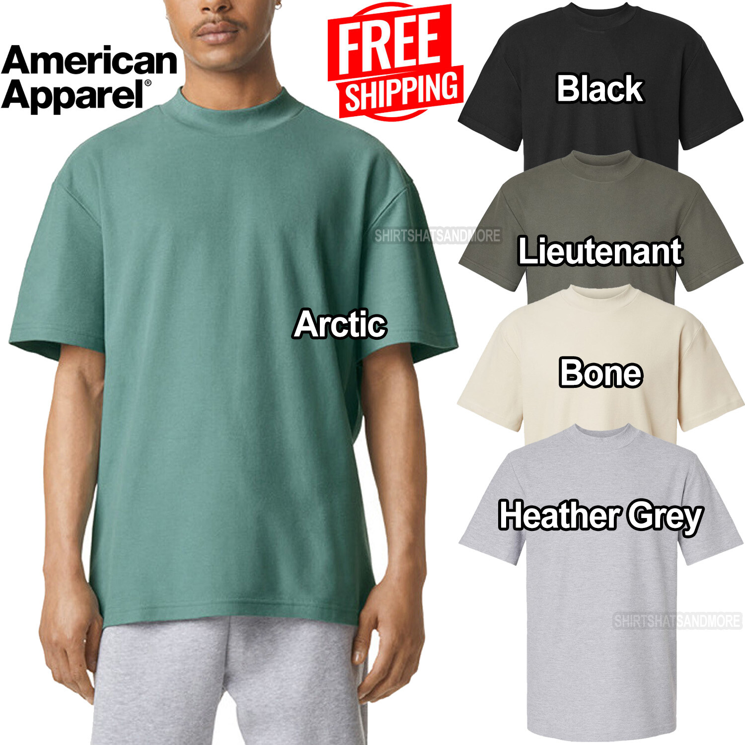 Mens American Apparel Pique Mock Neck Turtle Tee 100% Soft Ring Spun Cotton S-2X