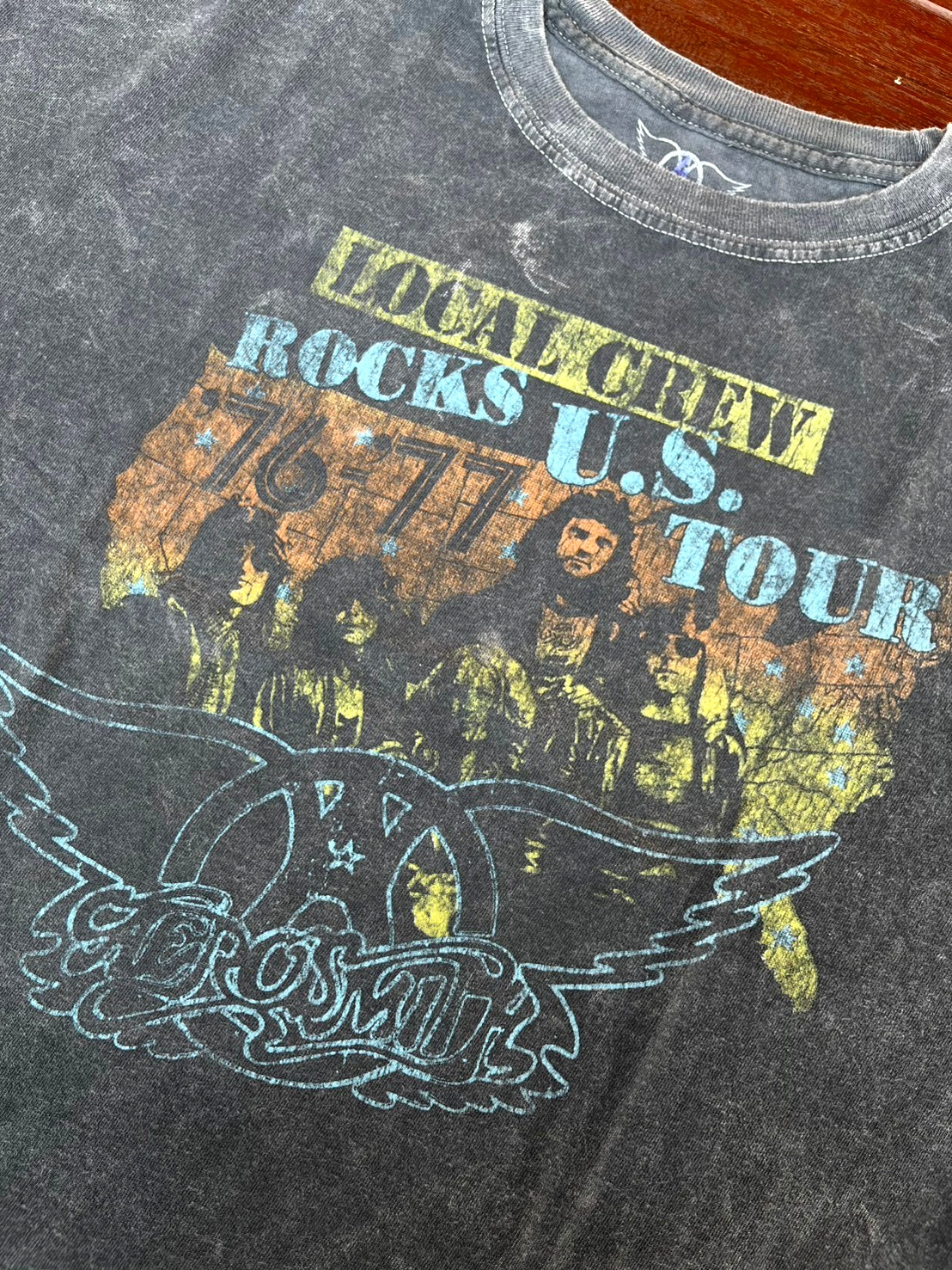 Aerosmith Shirt XL 1976 Rocks Tour Acid Wash Local Crew Grunge Metal Band Tee gallery