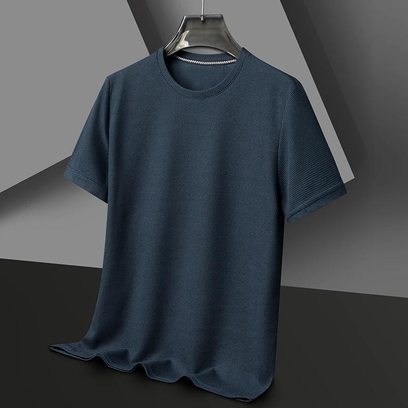 New Summer Waffle Round Neck Short Sleeved T-shirt for Men's Short Sleeved. gallery
