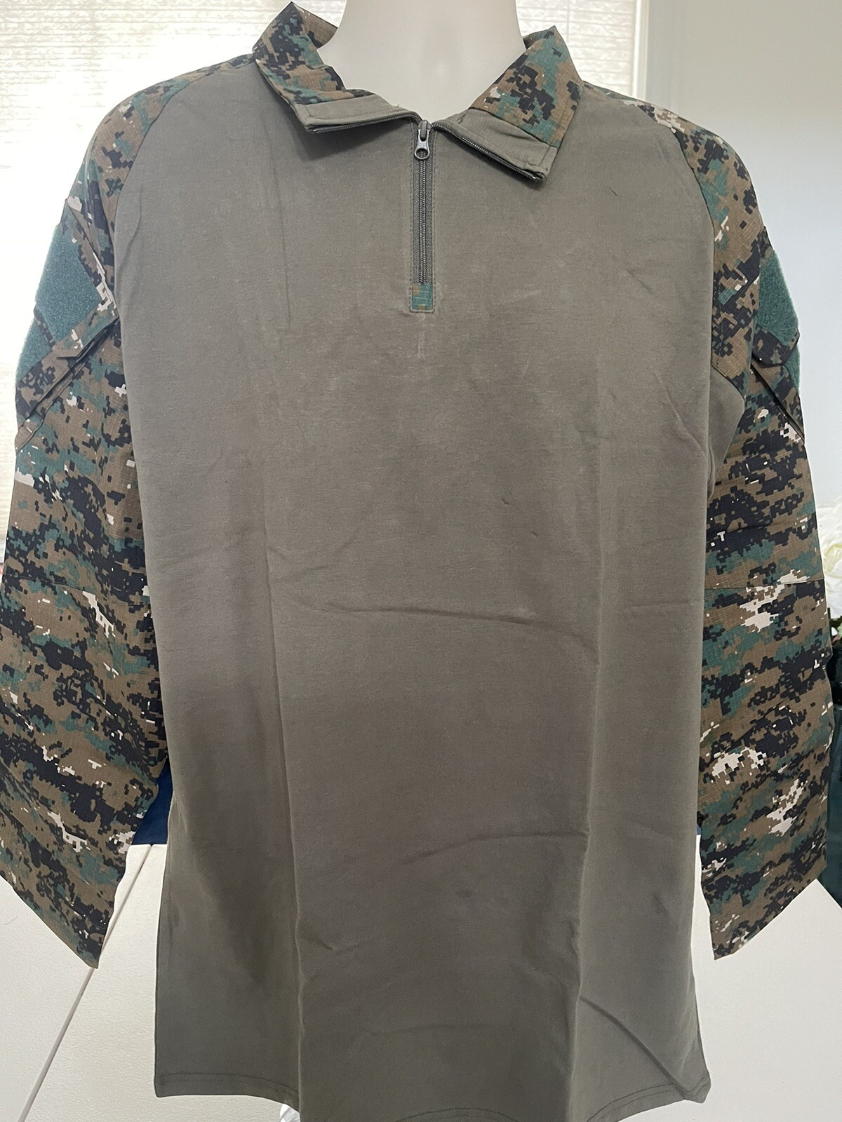 MAGCOMSEN Men's Tactical Military 1/4 Zip Camo Long Sleeve Shirt Men's XL Green gallery