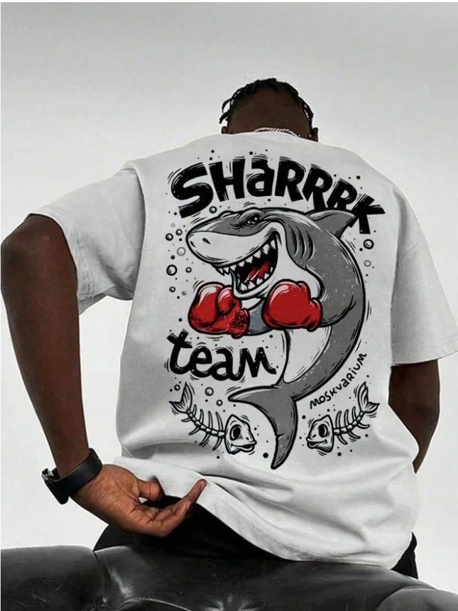 Men’s Shark Print Lightweight T‑Shirt — Summer Casual Sport Streetwear Oversized gallery