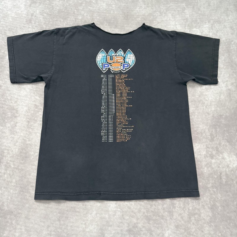 Vintage 90s U2 PopMart Tour 97 Shirt Mens S Black Concert Band Graphic Tee