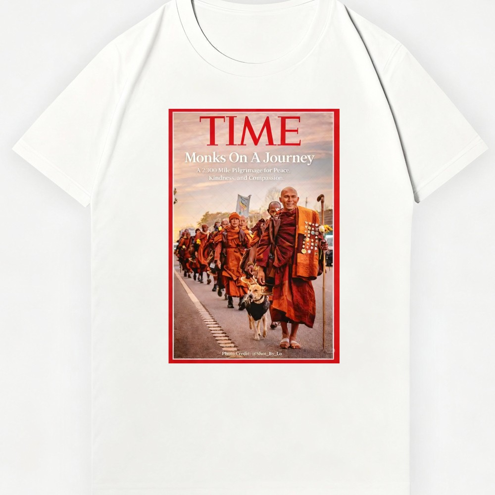 Retro Unisex Monks On A Journey Pilgrimage Graphic T-Shirt Buddhist Peace Tee gallery