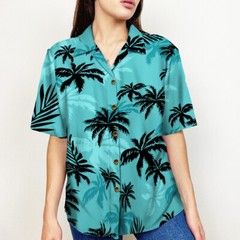 Hawaiian Shirt Mens Button Down Coconut Tree Print Beach Vacation Aloha Party