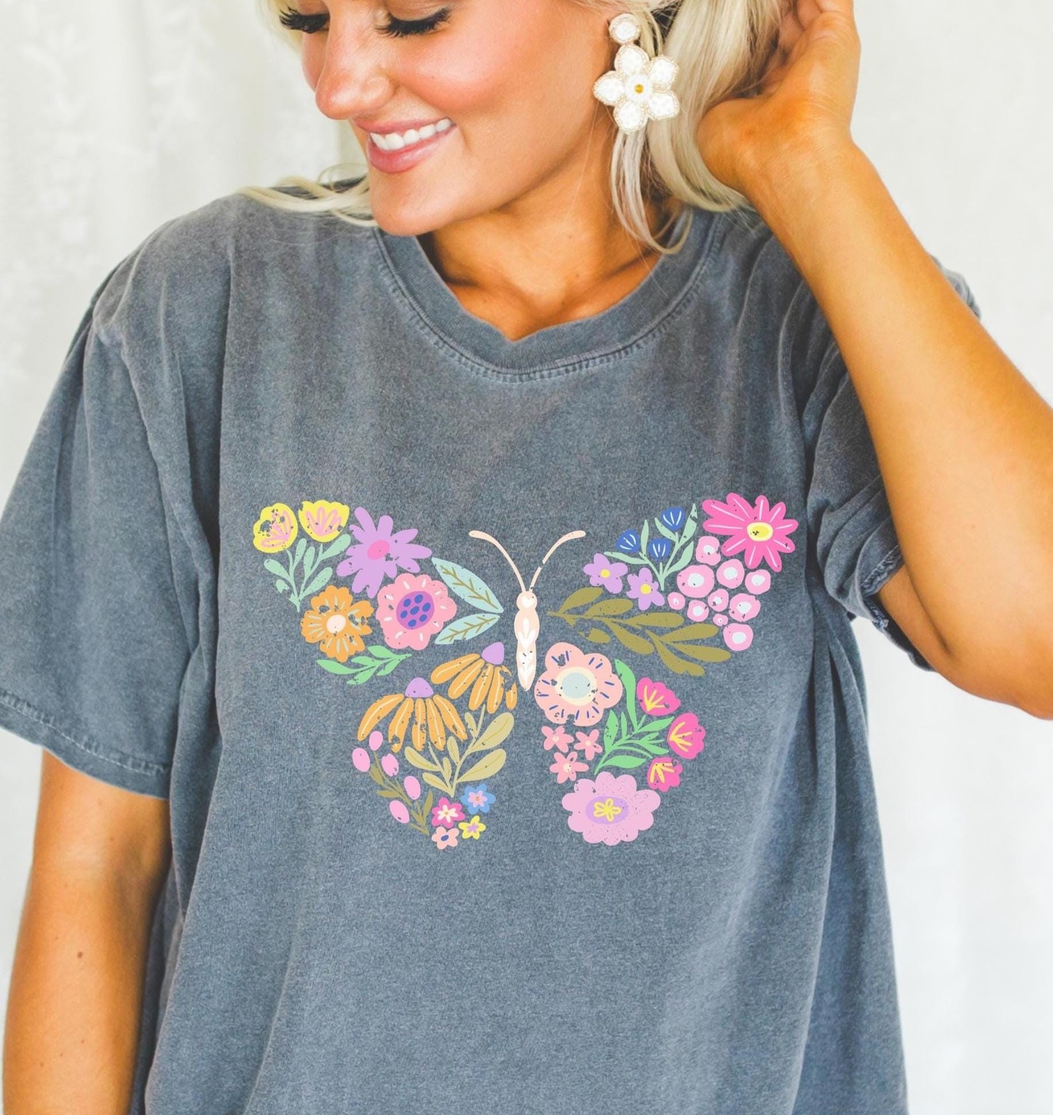 Butterfly Floral Comfort Colors T-Shirt Boho Cottagecore Tee gallery