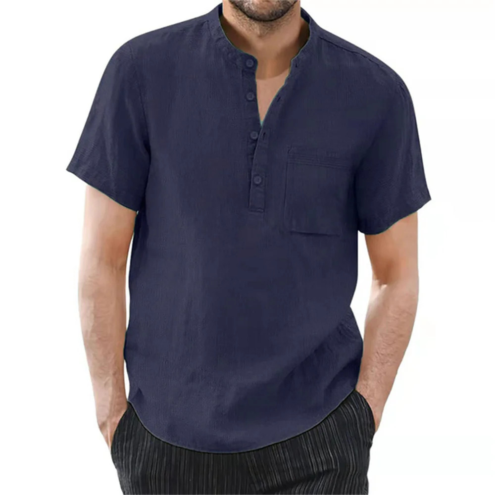 Men's Short Sleeve T-shirt Cotton and Linen Casual Men T-shirts Solid Color gallery