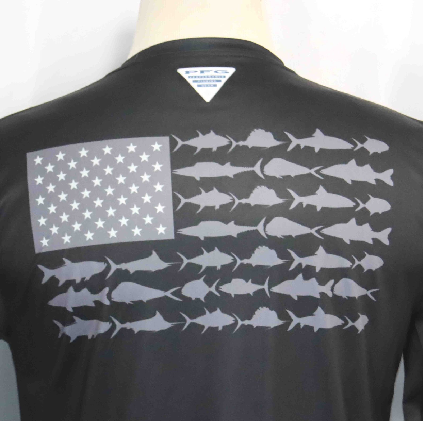 Columbia PFG Terminal Tackle Black L/S Fish Flag Patriotic T-Shirt Mens Size Sm gallery