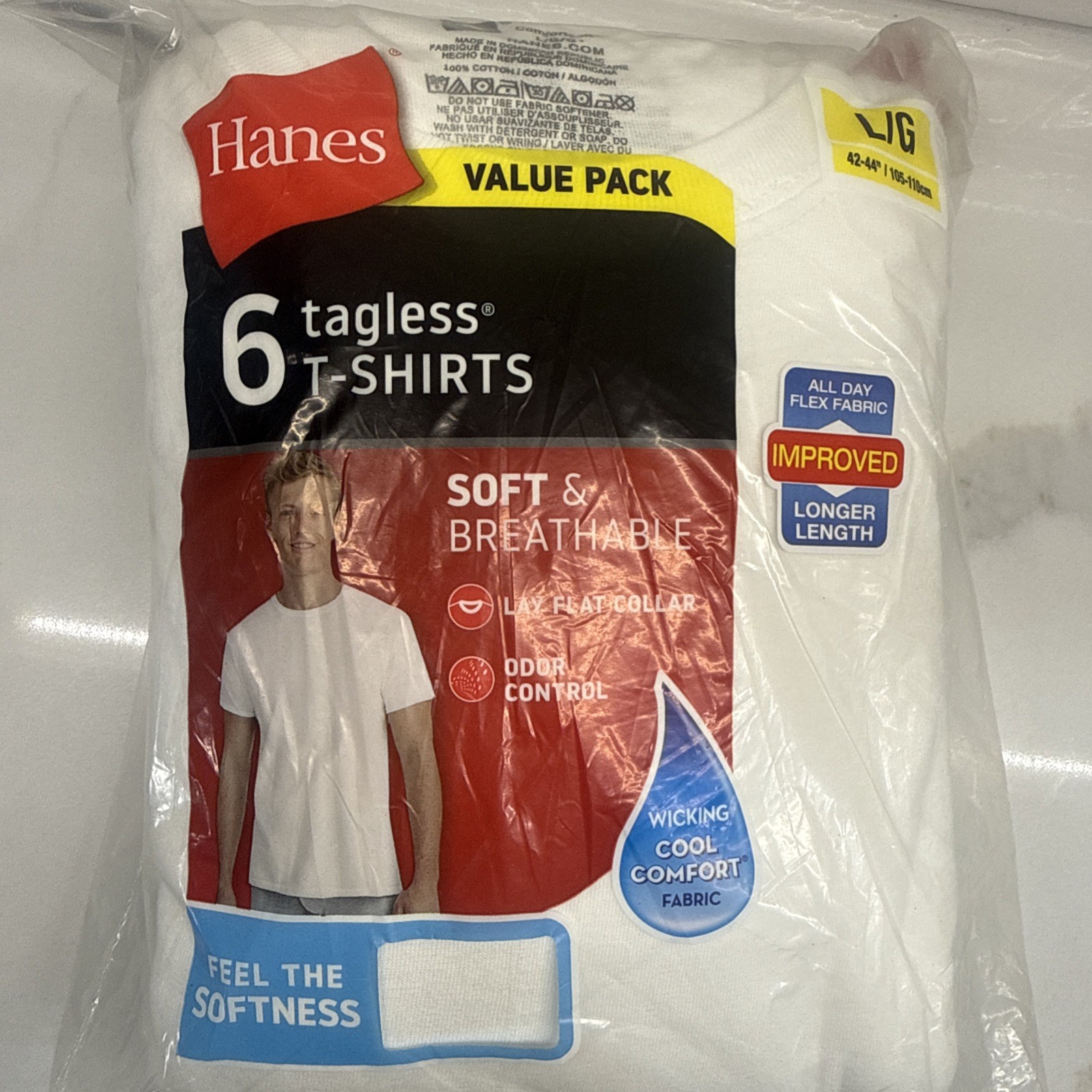 Hanes Men's Cotton, Moisture-Wicking Crew Tee Large, White - 6 Pack Fast Ship gallery