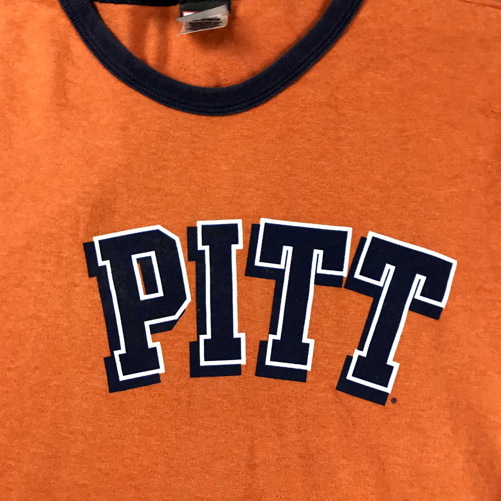 VTG PITT Shirt Mens Large Orange Cotton Contrasting Trim Pittsburgh Panthers Tee gallery