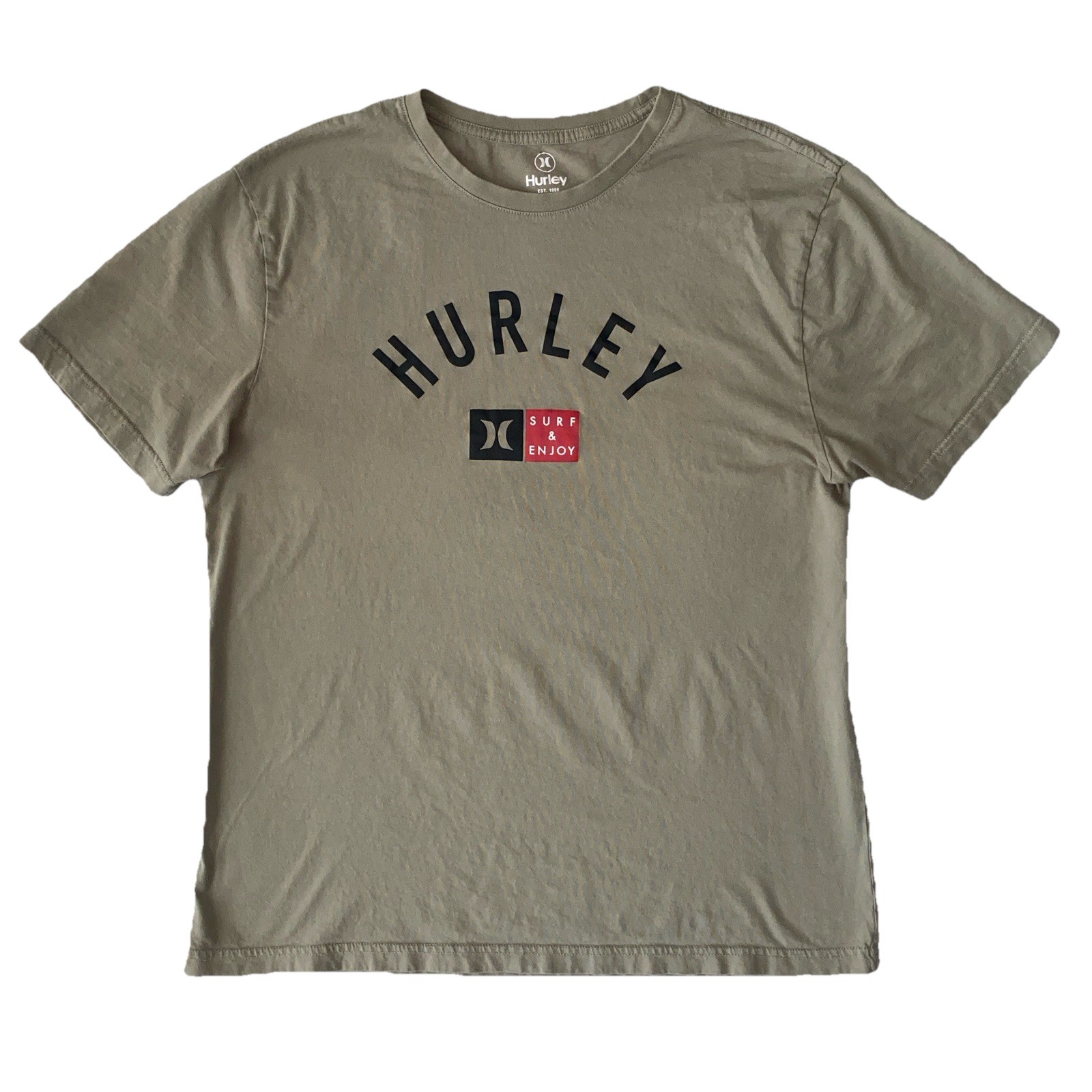 Hurley Surf & Enjoy Men’s Green Logo Graphic Tee Size Large L Skate Surf Shirt gallery