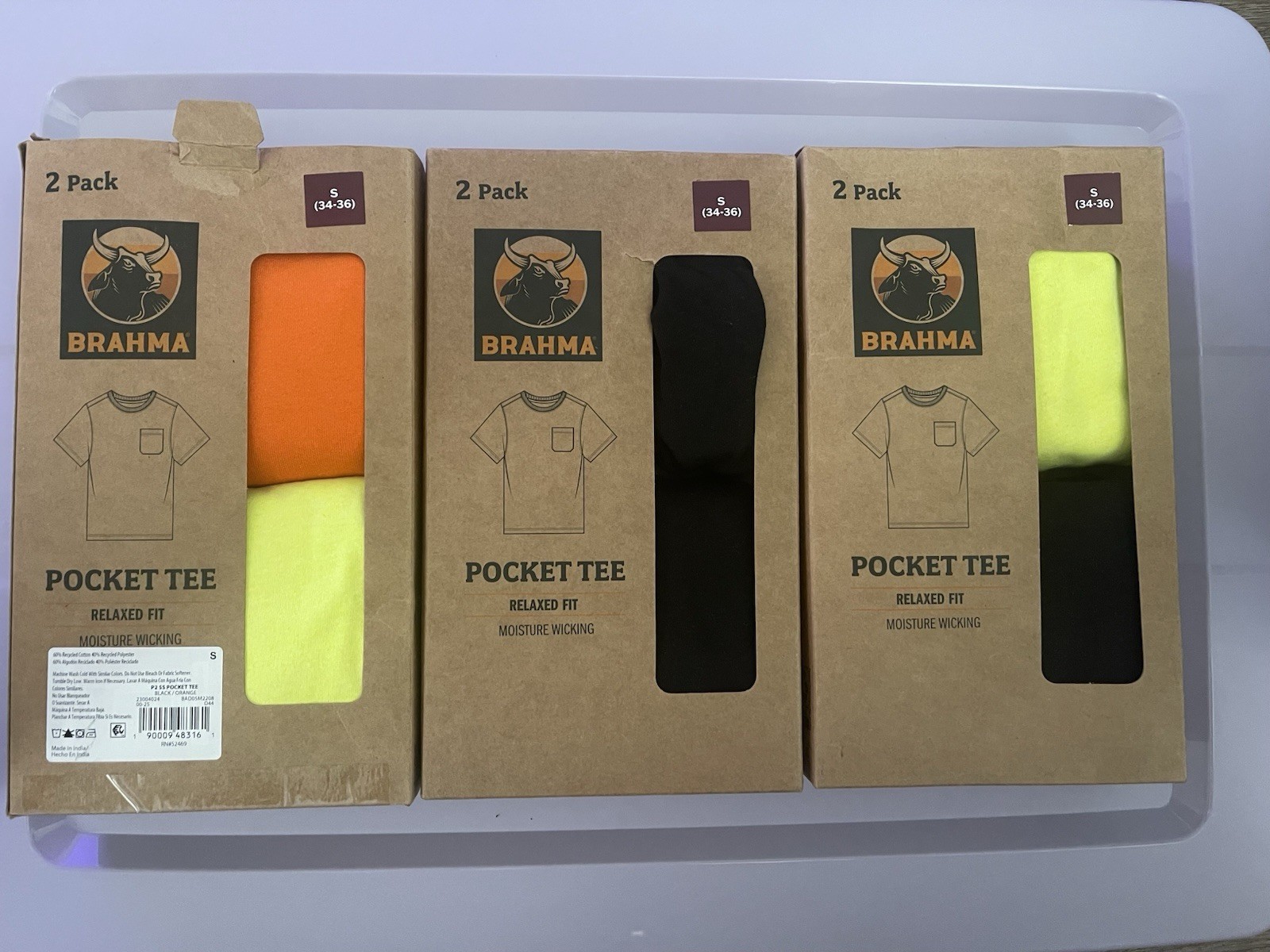 3 – 2 Pack Brahma Men’s Pocket Tee Relaxed Moisture Wicked 6 Pack Size Small