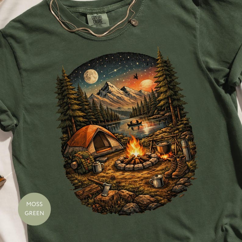 Mountain Camping T-Shirt, Nature Lover Adventure Tee, Campfire Wilderness gallery