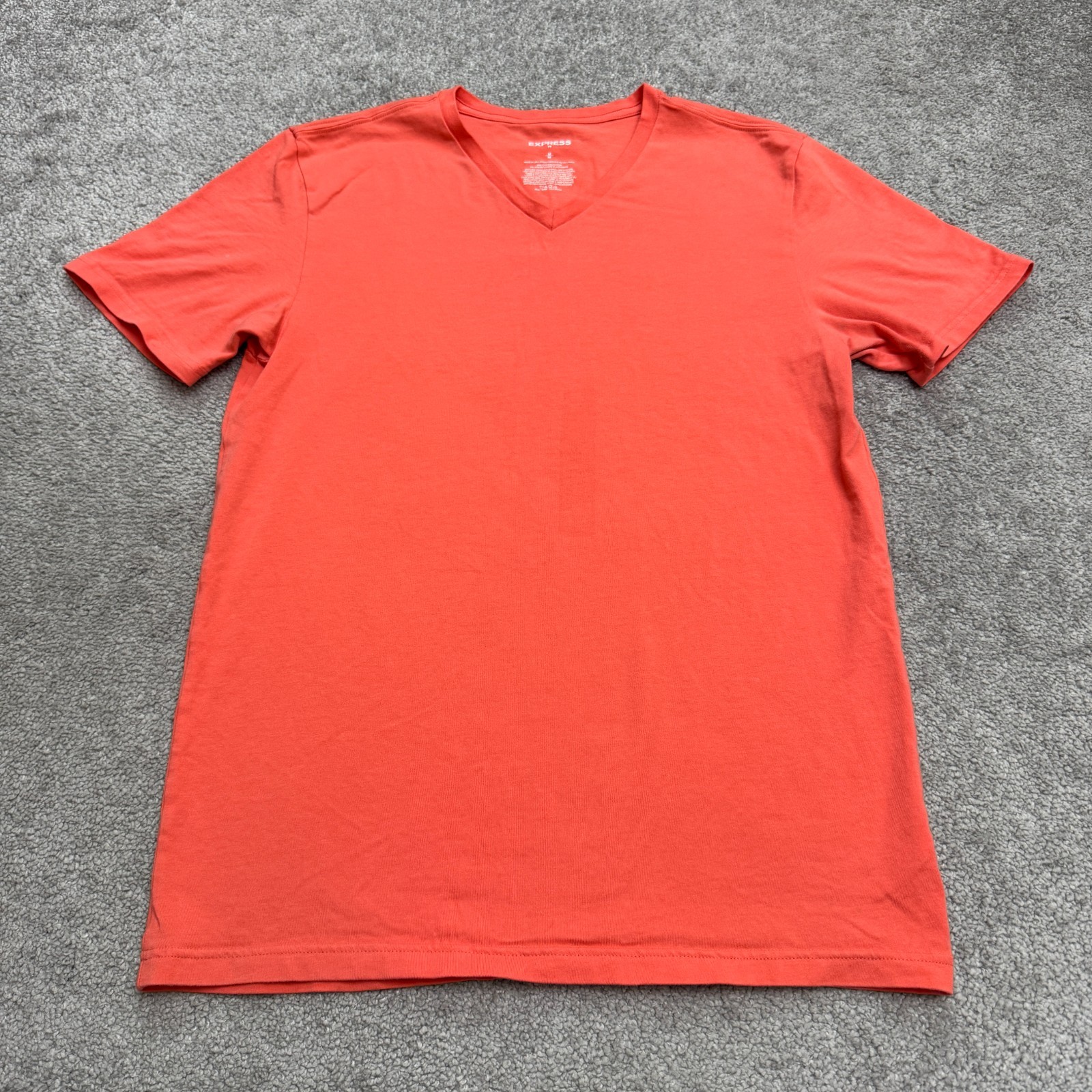 Express Basic V-Neck T-Shirt Mens Medium Coral Orange Short Sleeve Cotton Tee gallery
