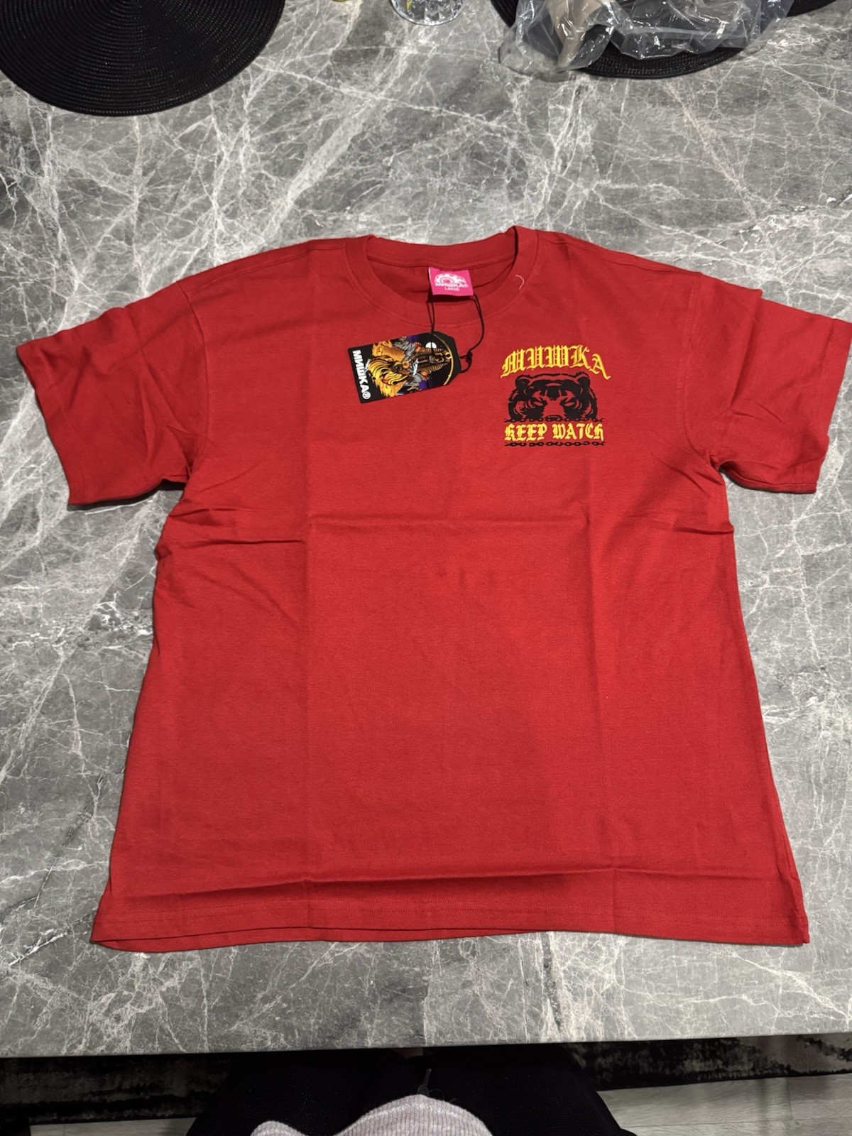 Mishka Red Mort Brooklyn Keep Watch Graphic Logo Crew Neck Men's T-Shirt L gallery