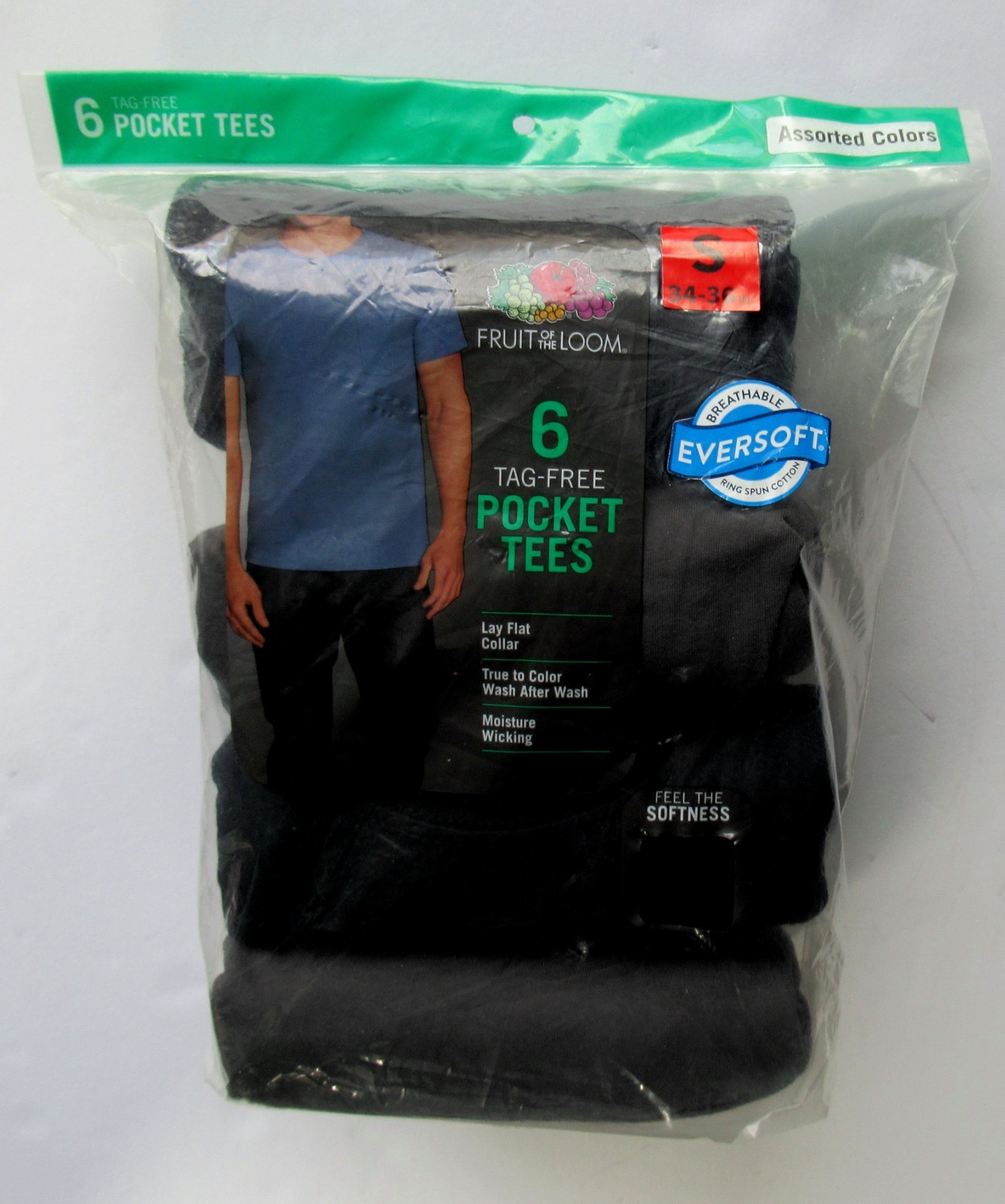 New Men's S 34 36 Fruit of the Loom Pocket Tees T-Shirts 6 Pack gallery