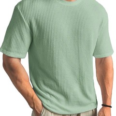 Mens Summer T Shirt Casual Ribbed Crew Neck Short Sleeve Solid Color Tee Top