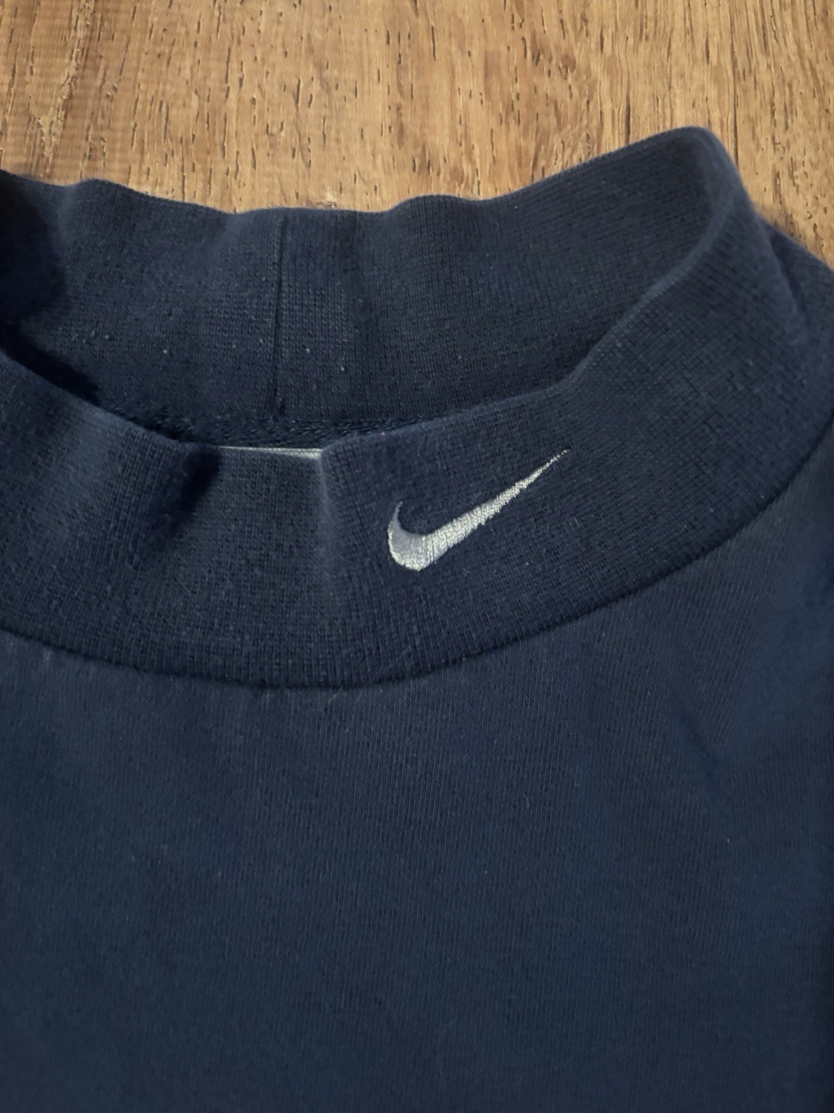 Y2K Nike Mock Neck Long Sleeve T-Shirt Navy Blue Embroidered Swoosh Size Large gallery
