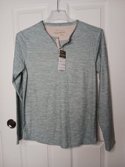 Eco Green Recycled Fabric Soft Light Blue Henley Neckline Small NWT Long Sleeve