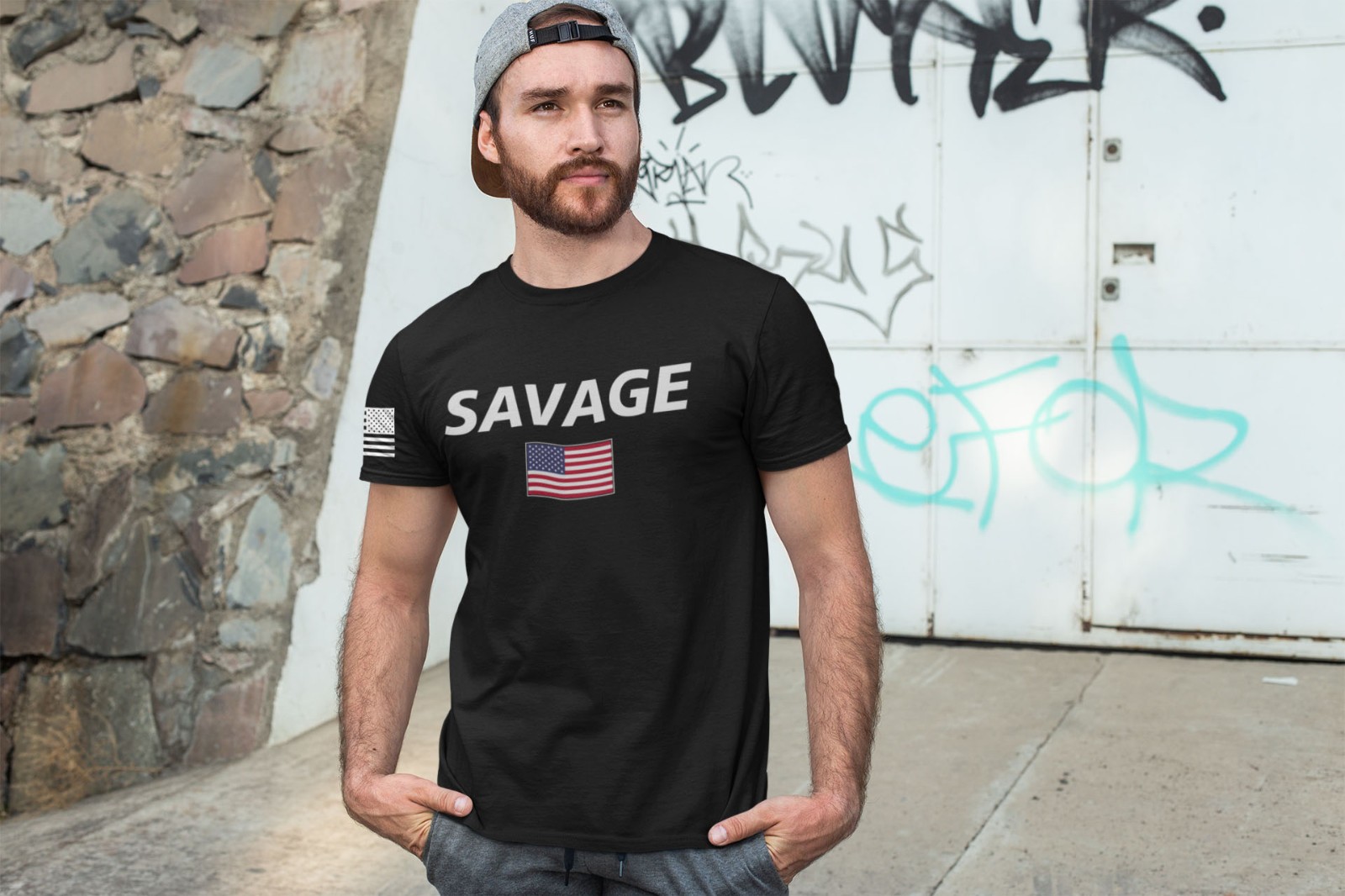 Savage American Flag T-Shirt – Black Patriotic USA Tee Military Veteran Pride gallery