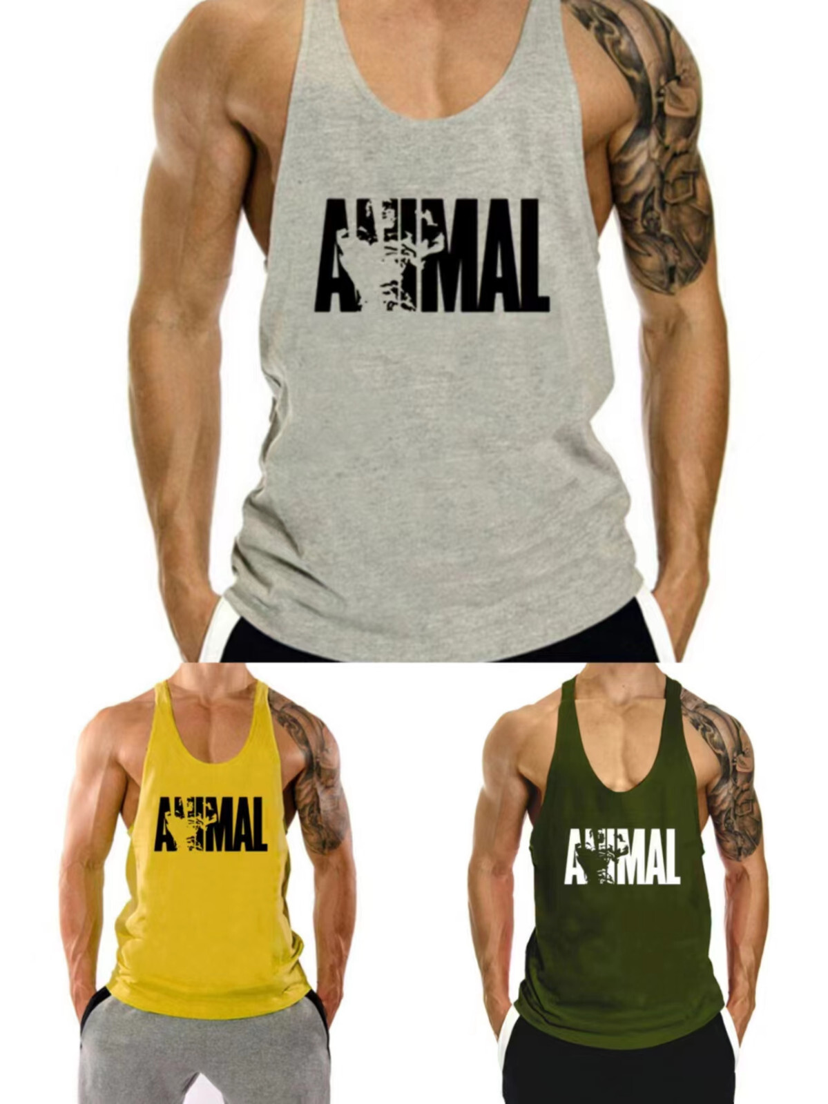 Men Bodybuilding Tank Top Muscle T-Shirt Gym Fitness Stringer ANIMAL Shirts gallery
