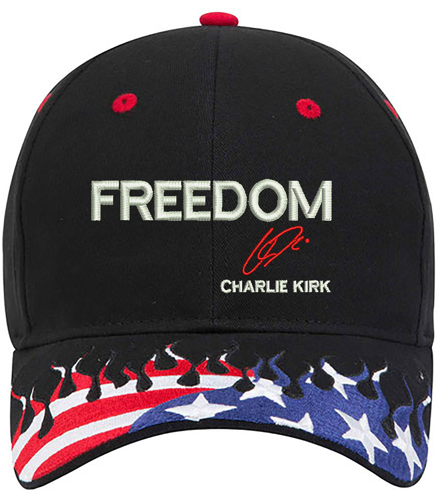 Freedom Charlie Kirk Signature Embroidered OFM Hat with US Flag Design