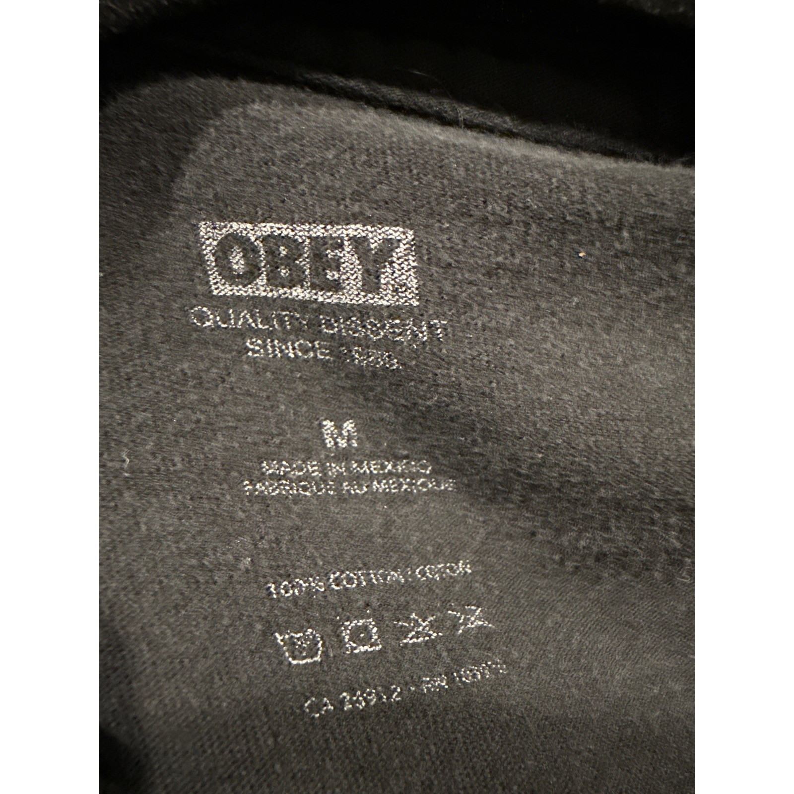 Obey Worldwide Dissent MFG Graphic T-Shirt Mens Medium Black Yellow Distressed gallery