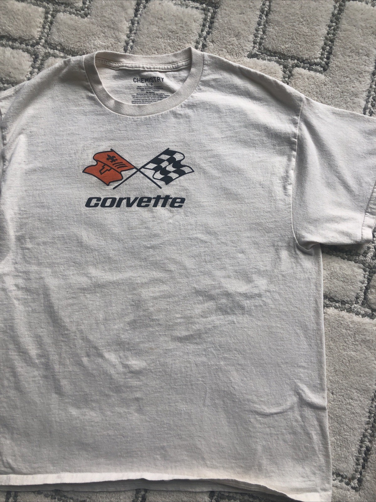 Mens Chemistry Chevy Corvette Graphic White T-Shirt Size L/G See Pics