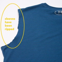 Under Armour Heatgear Blue Striped Sleeveless Tee Men’s L Semi-Fitted – Read!