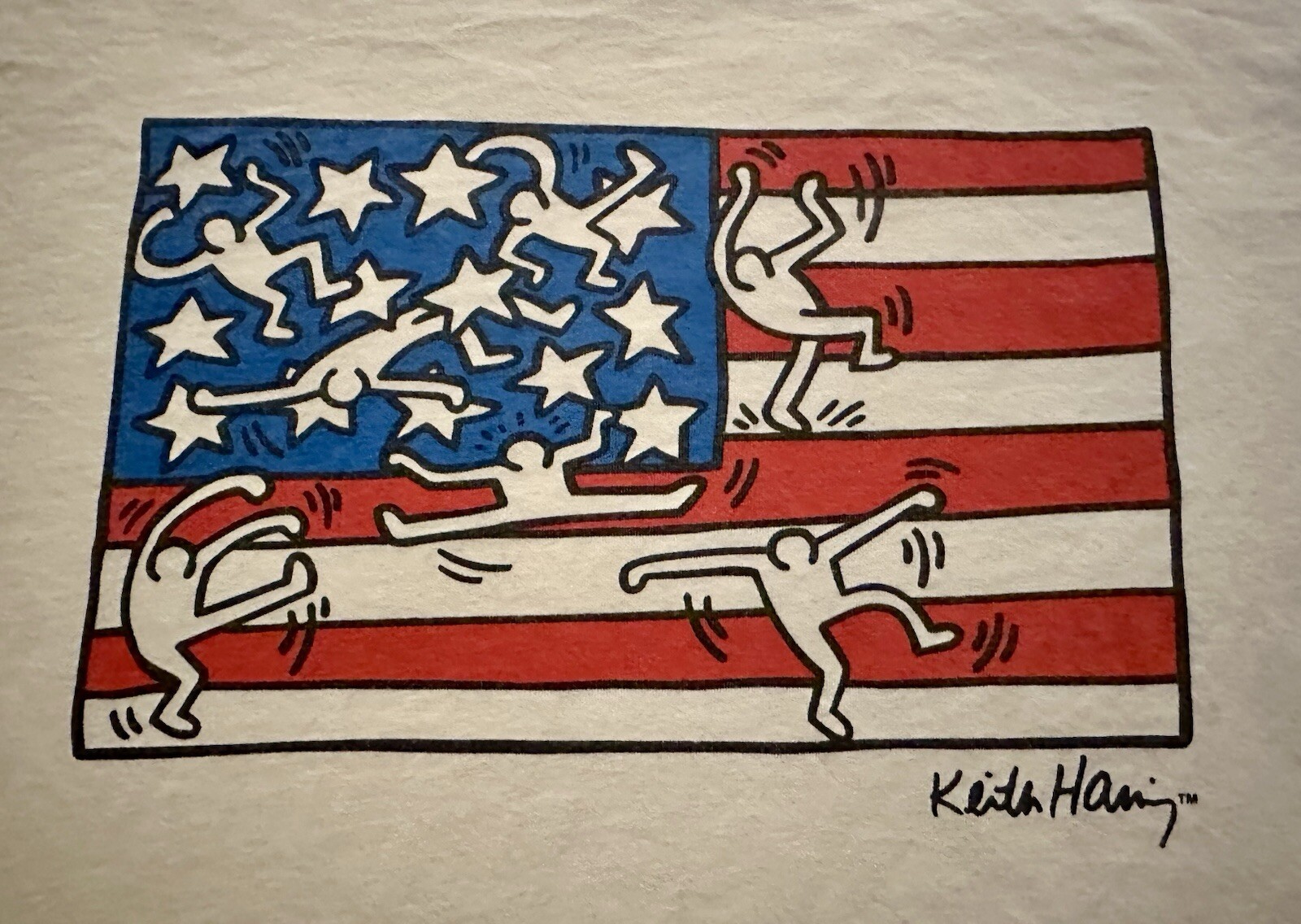 Keith Haring Foundation Beige American Flag Short Sleeve T-Shirt Size Medium gallery