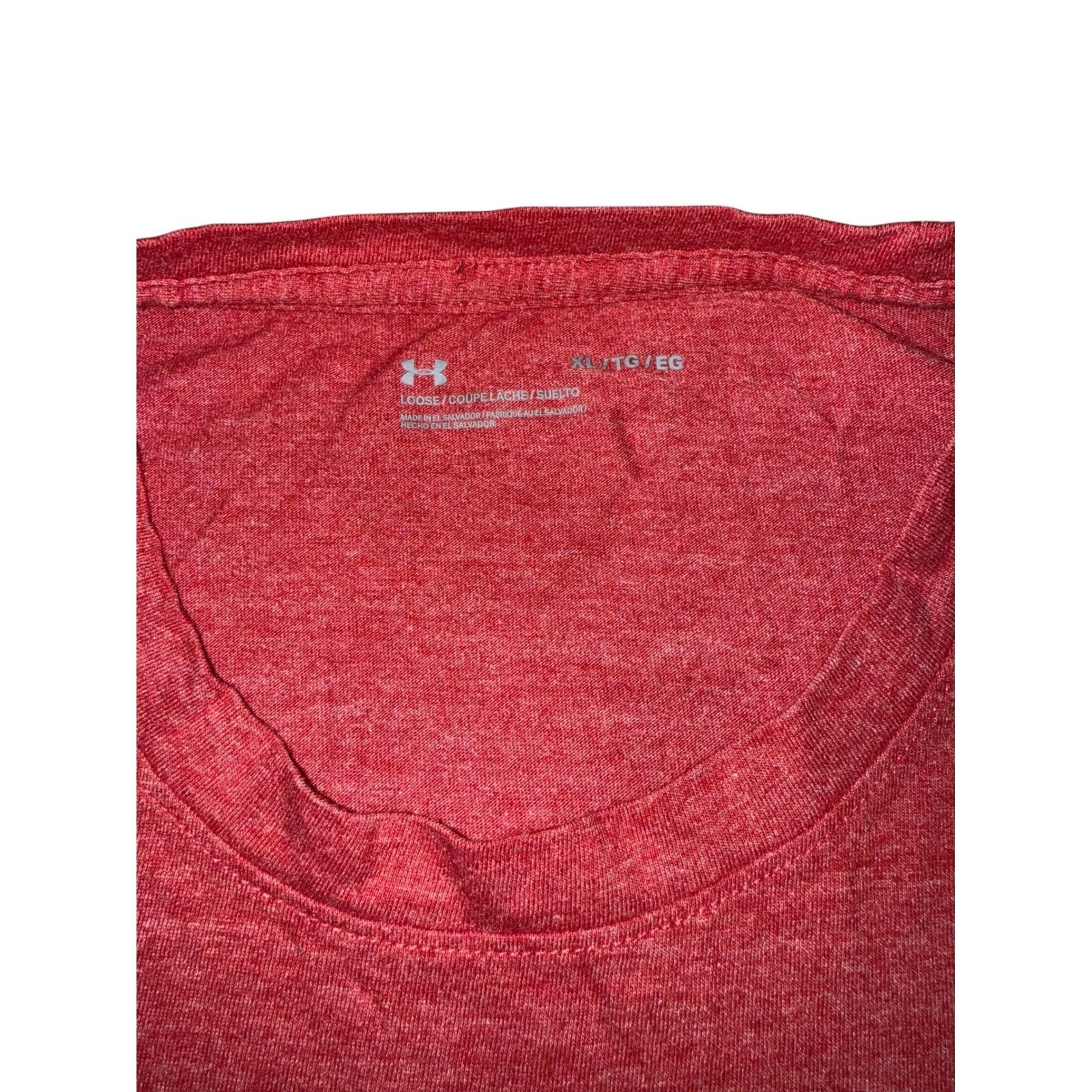 Under Armour Mens XL Loose Fit Short Sleeve T-Shirt Heather Red Logo Athletic gallery