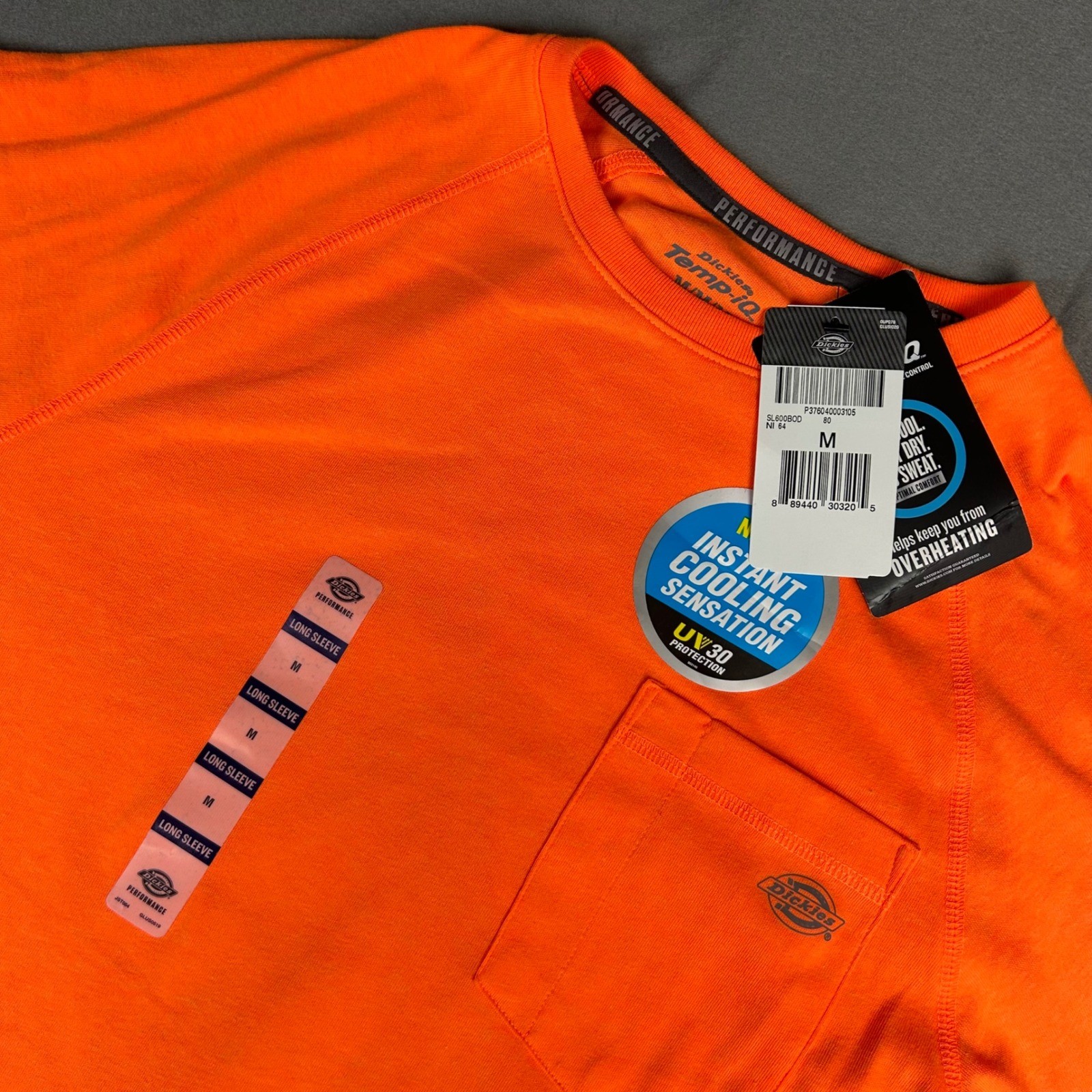 Dickies Performance Shirt Mens Medium Orange Temp-iQ Cooling Long Sleeve Pocket gallery