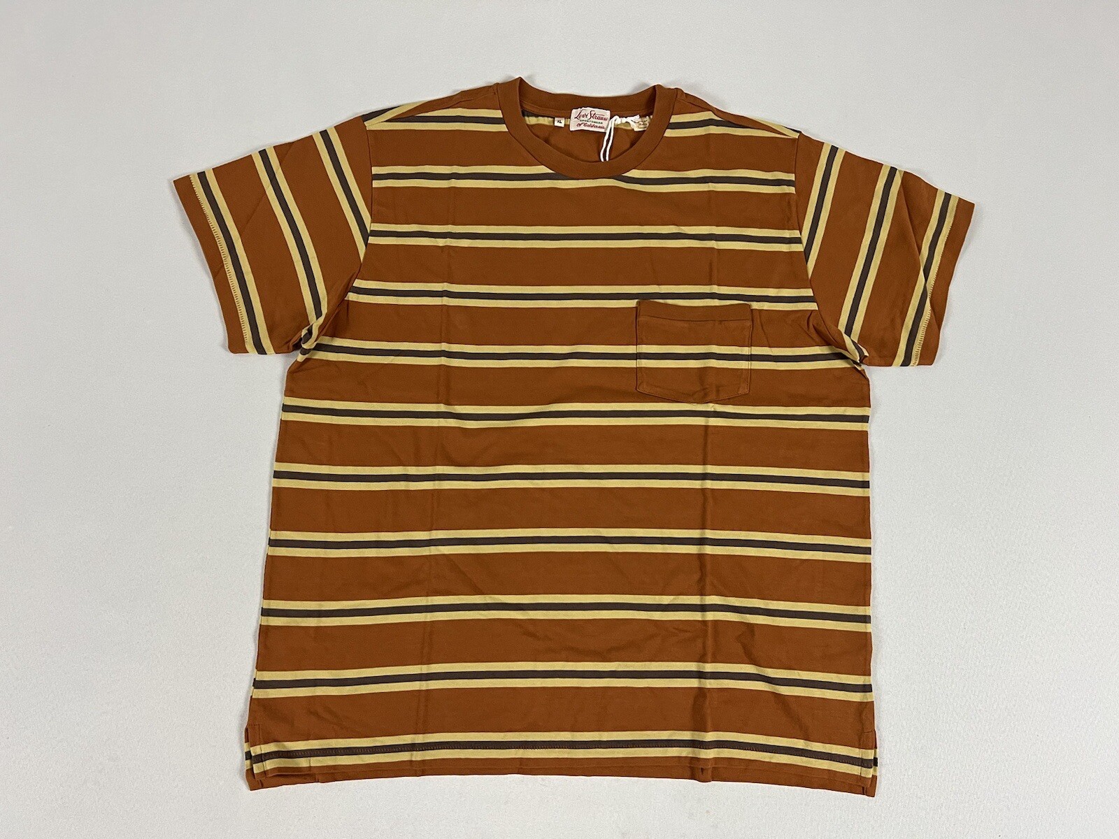 LEVIS VINTAGE CLOTHING LVC 1940’S SPLIT HEM T-SHIRT STRIPE BROWN/YELLOW XL NWT gallery