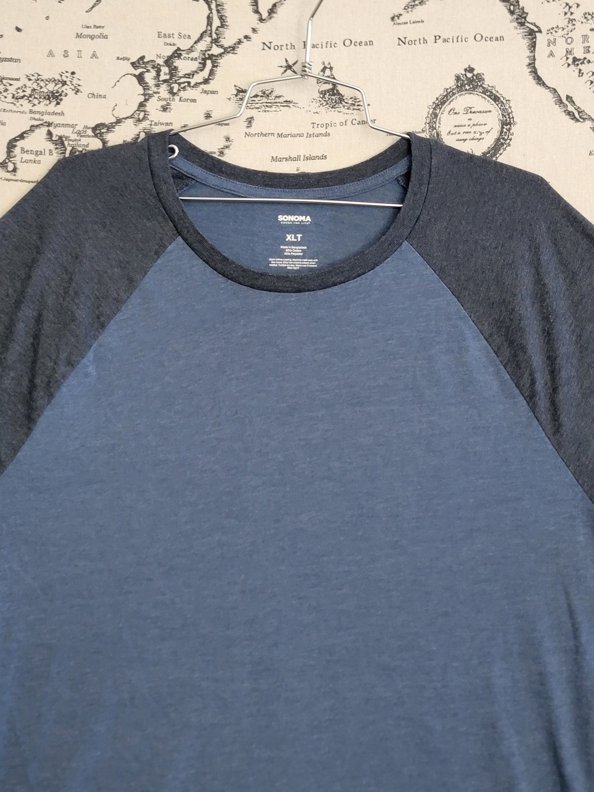 Sonoma Men's XLT Raglan T-Shirt Short Sleeve Crew Neck Two-Tone Blue gallery