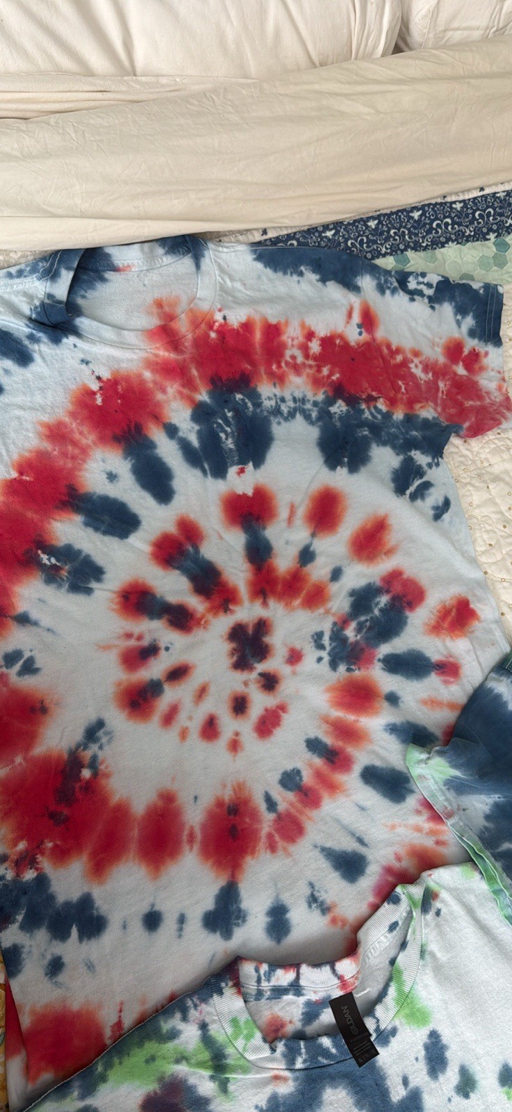 Unisex Adults L Multicolor Tie-Dye Cotton Knit Crew Neck Short Sleeve T-Shirt gallery