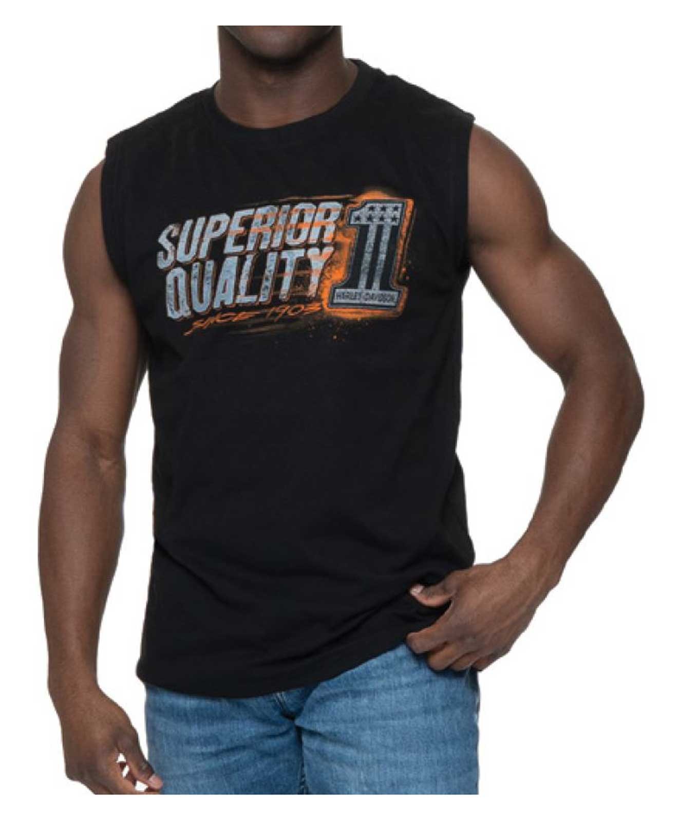 Harley-Davidson Men's Distressed One Super Sleeveless Cotton Muscle Shirt, Black gallery