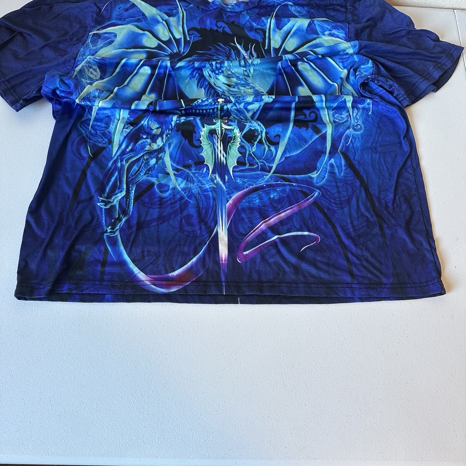 Blue Ice Dragon All Around Print 3D Poly SS T-Shirt Size 0XL Mystical Magic gallery