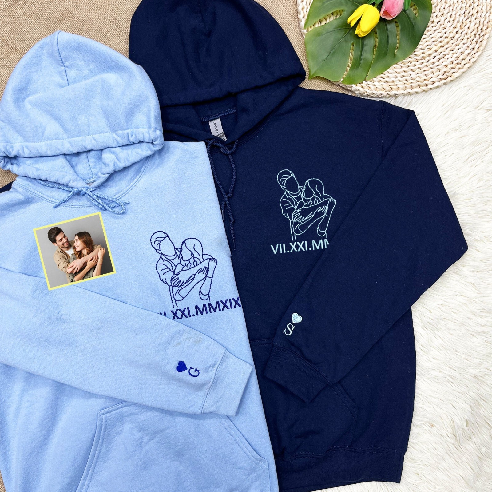 Custom Embroidered Portrait from Photo Sweatshirt Couples Embroidered Sweatshirt gallery