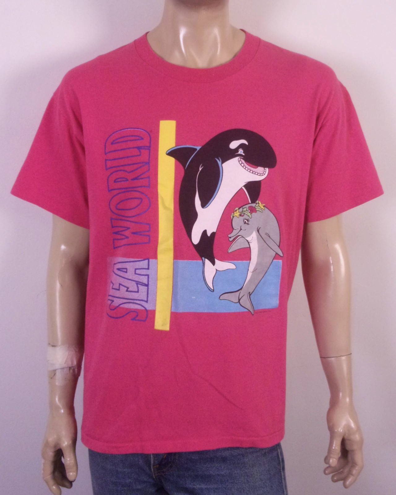 vintage 80s 90s Oneita single stitch Sea World Shamu & Dolphin T-Shirt USA sz XL gallery
