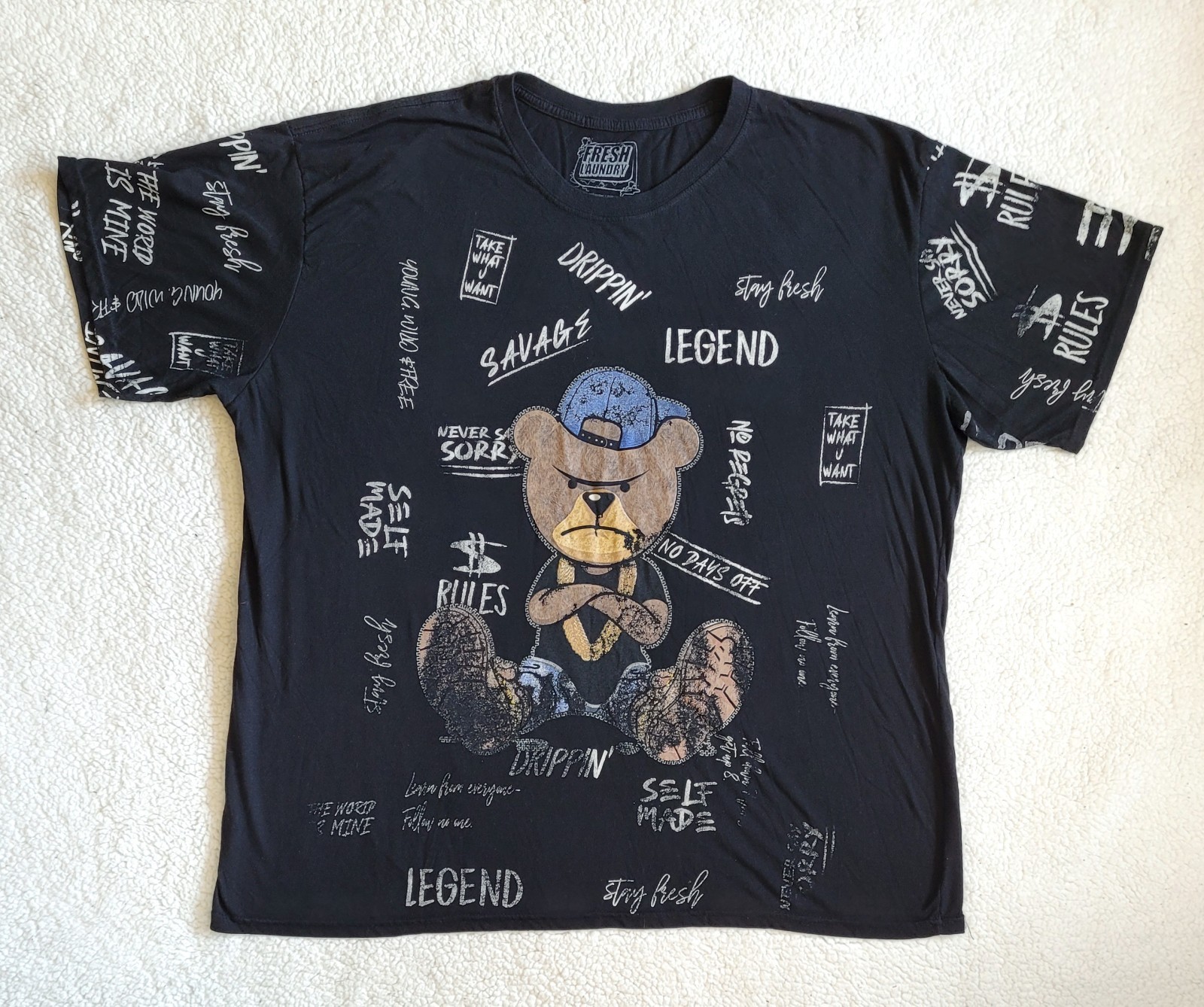 Fresh Laundry Men's Y2K Savage Gangsta Angry Bear Hipster Black Tee T-Shirt 4XL gallery