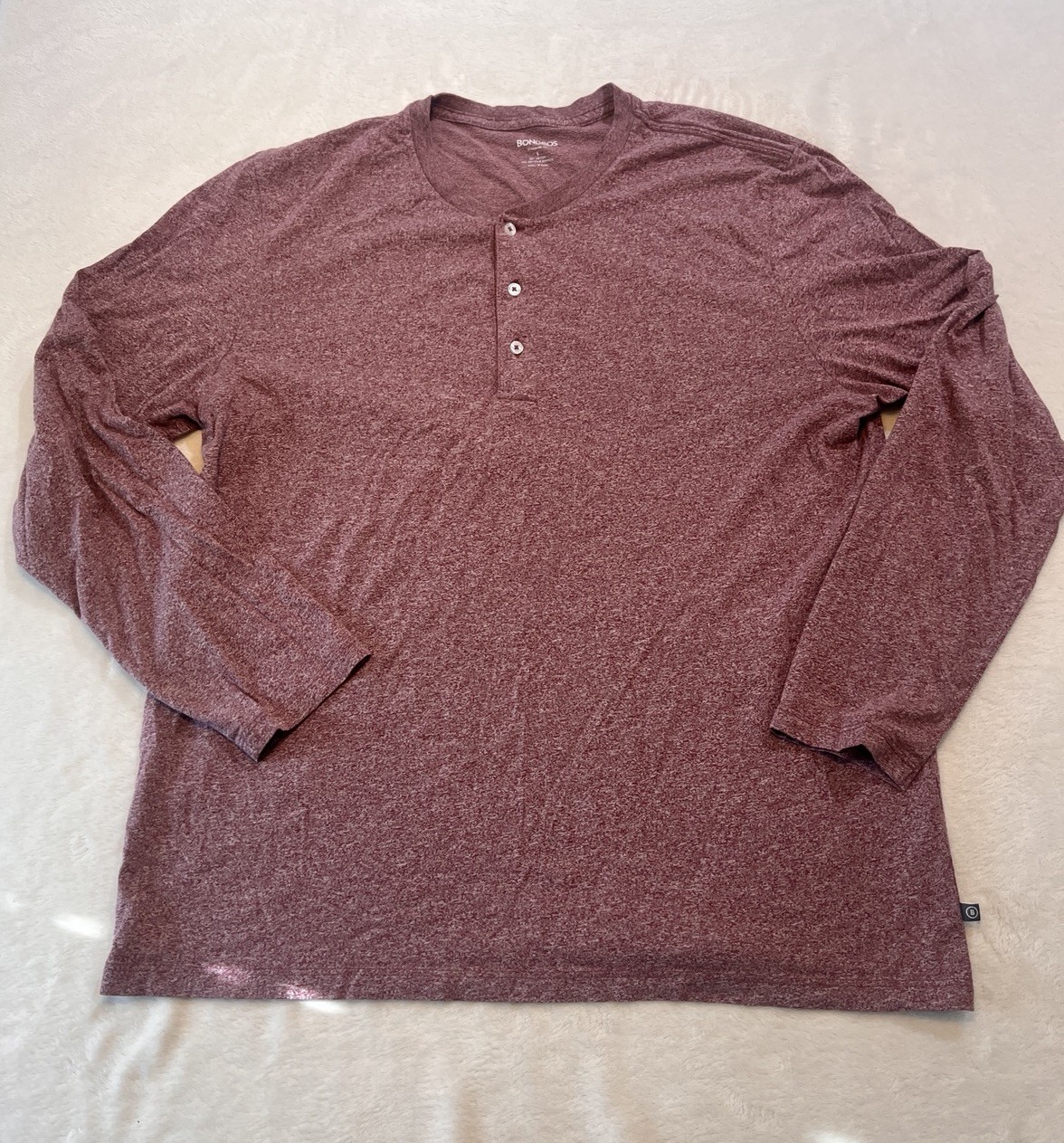 Bonobos Henley Shirt Men L Maroon Cotton Blend Long Sleeve Herringbone Slim Fit